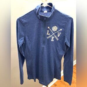 Sport-Tek Blue Quarter-Zip Thin Sweatshirt with Volleyball Design